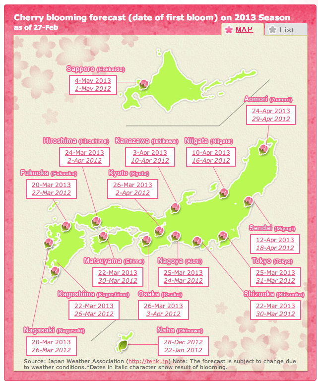 2013 Cherry Blossom Forecast in Japan